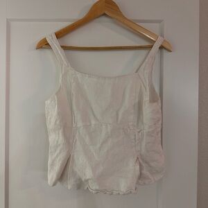 Classic White Linen-Blend Square Neck Camisole